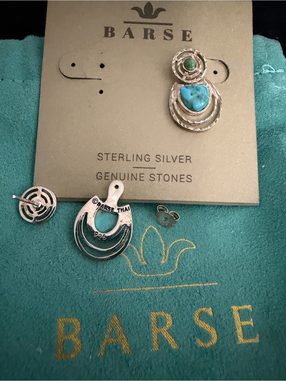 Barse sterling silver turquoise jacket earrings NWOT